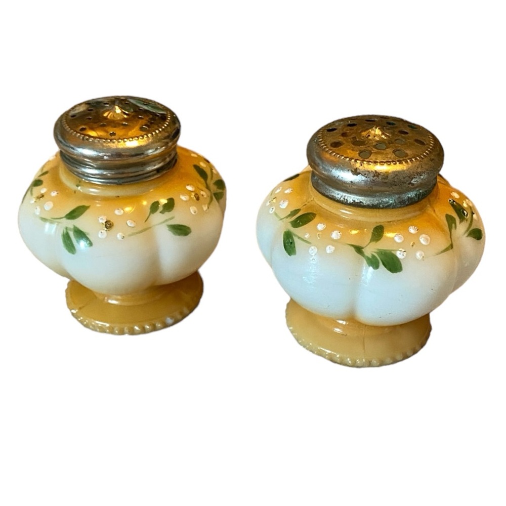 Antique Hand Painted Melon Salt Pepper Shakers